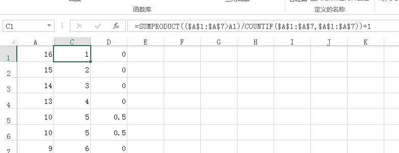 Excel中Rank函数排名
