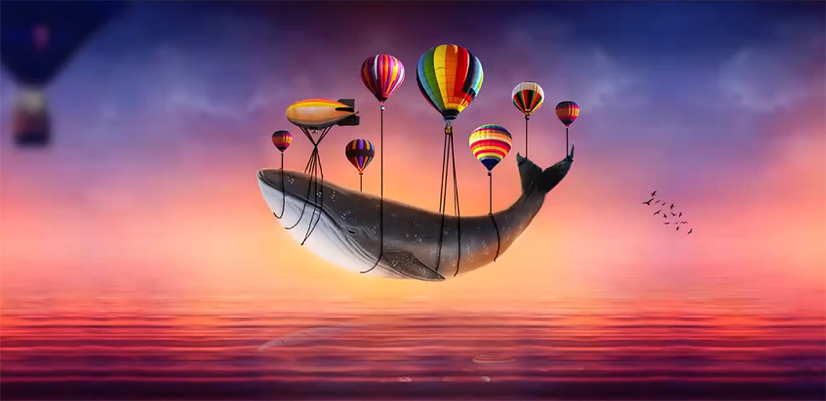 PS合成被热气球带飞的鲸鱼图片设计教程